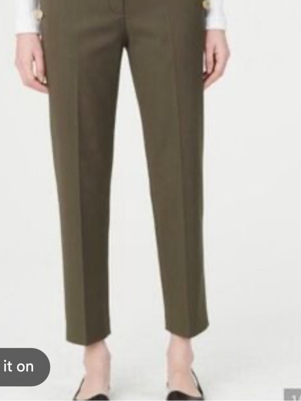 Anne Klein Olive Green Tailored pants Trousers Gold Buttons straight leg 6 new